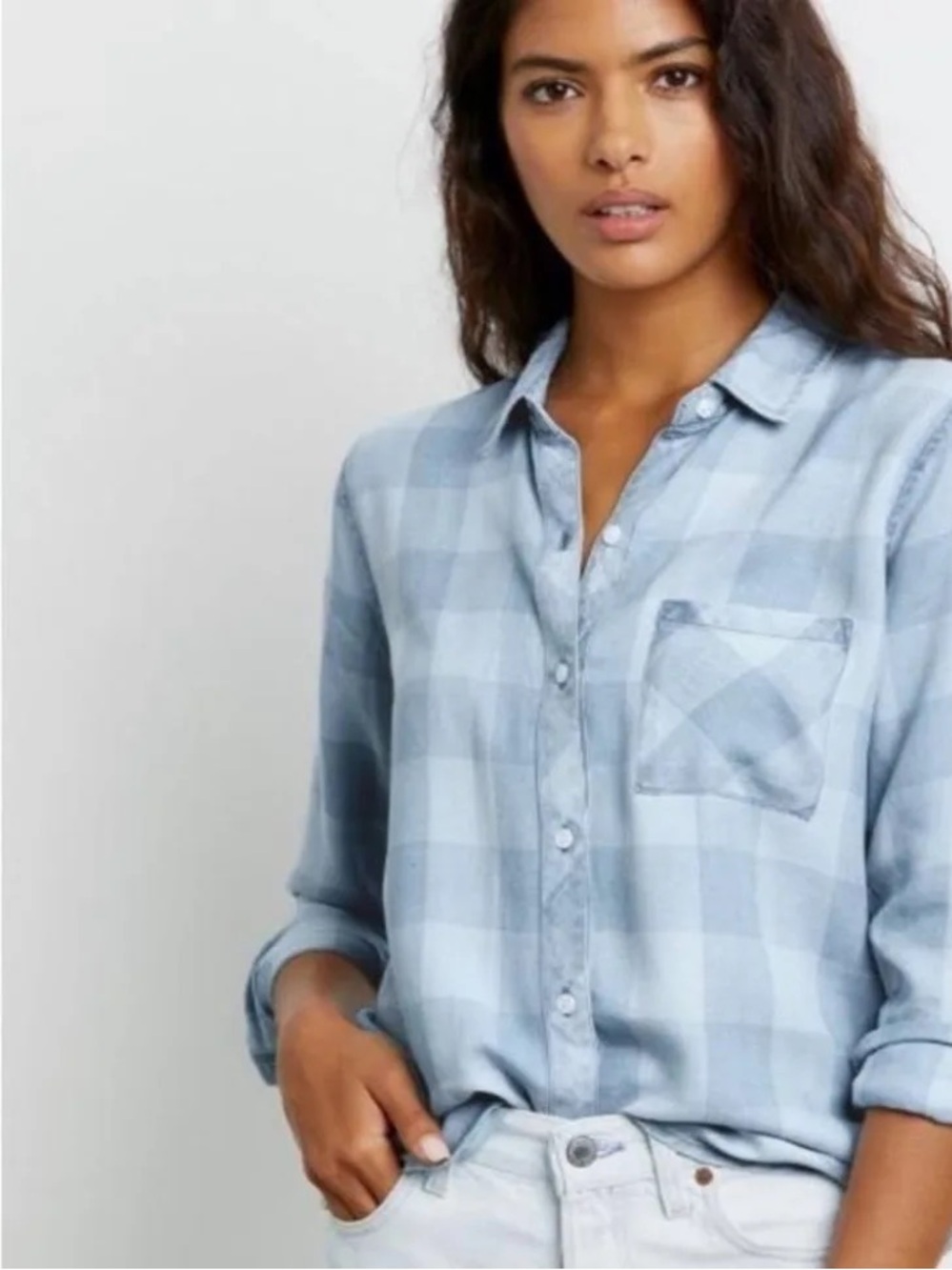 Rails Hunter Cascade Light Blue Check Cotton Button-Up Shirt M